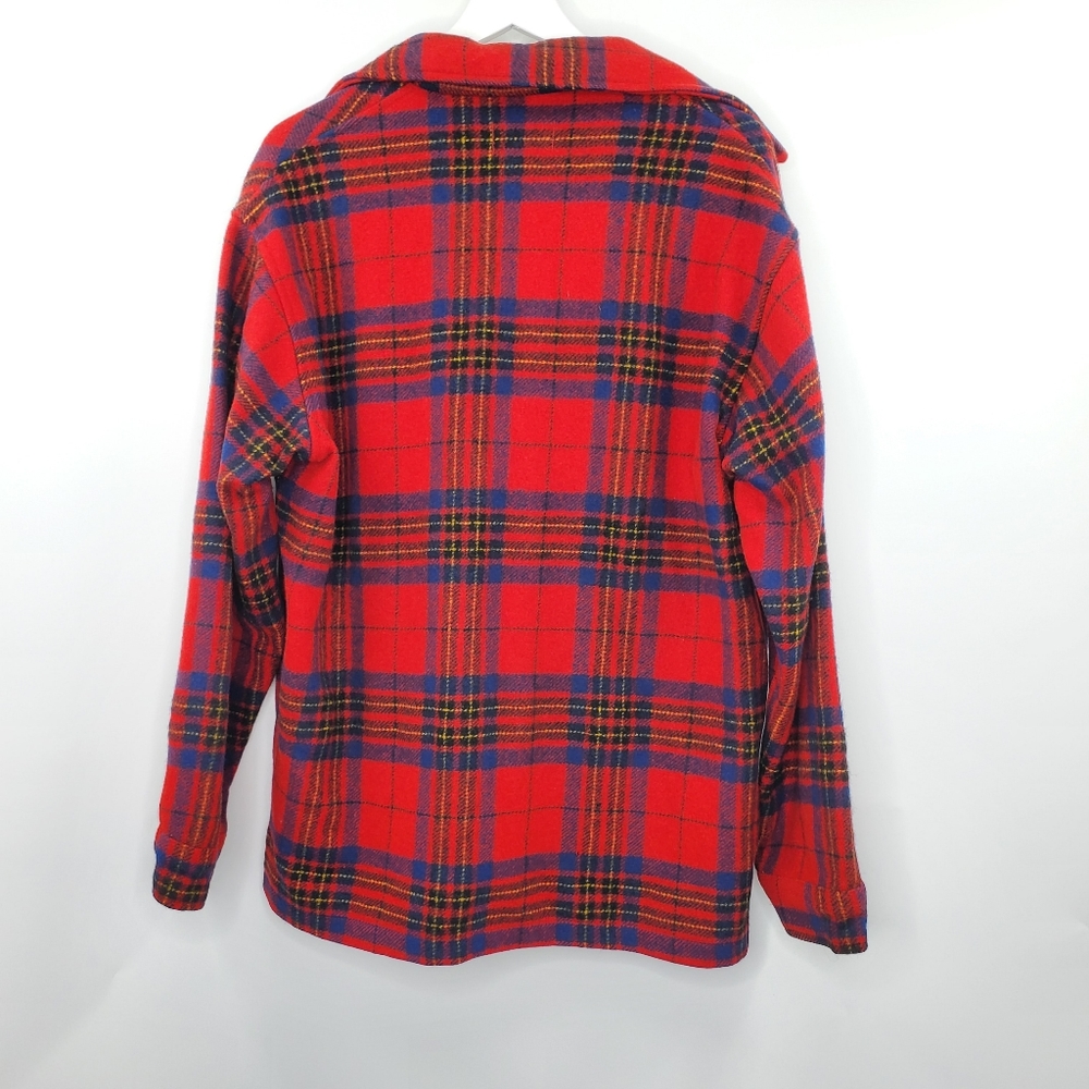Vintage 60s Pendleton Wool Jacket Red Plaid Coat Flannel Button Up Unisex - Picture 4 of 5